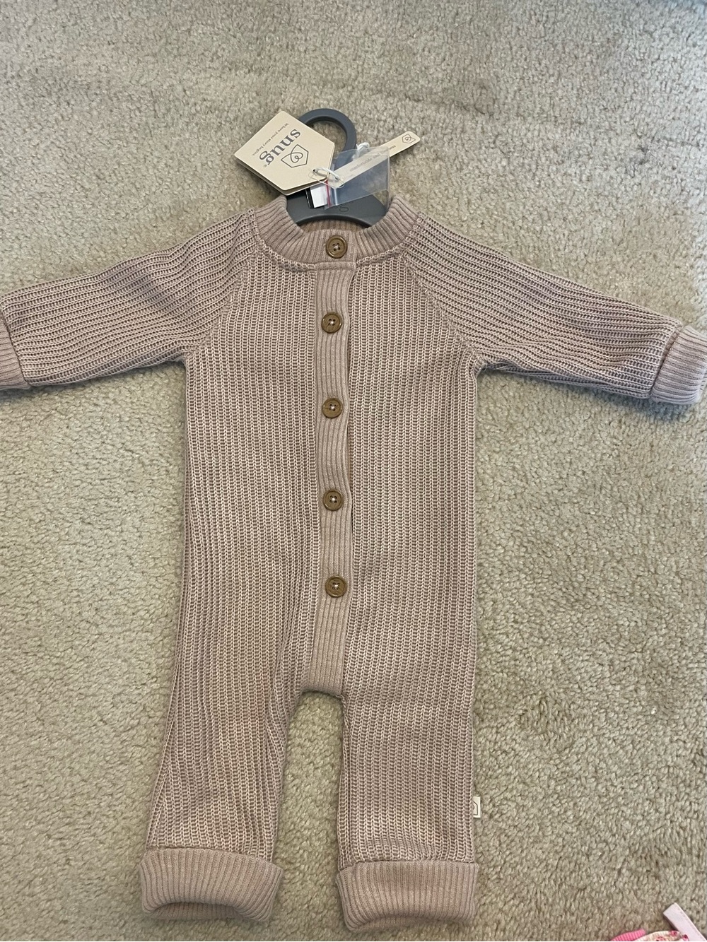 New Knit Button-Front One-Piece Romper - Taupe- 0-3 M